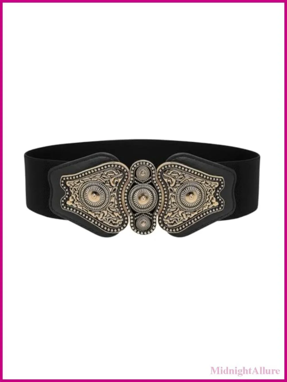 Faux Leather Elastic Wide Belt with Antique Buckle Clasp